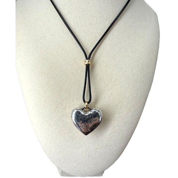 J. Jill Heart Necklace Charm Pendant Silver Tone Hammered Black Cord Adjustable - Picture 3 of 9